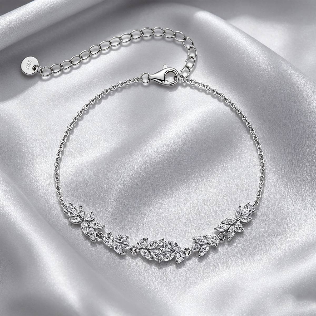 B52612 S925 Silver 18White Gold Multi Form Moissanite Wisteria Flower Bracelet 4.1ct